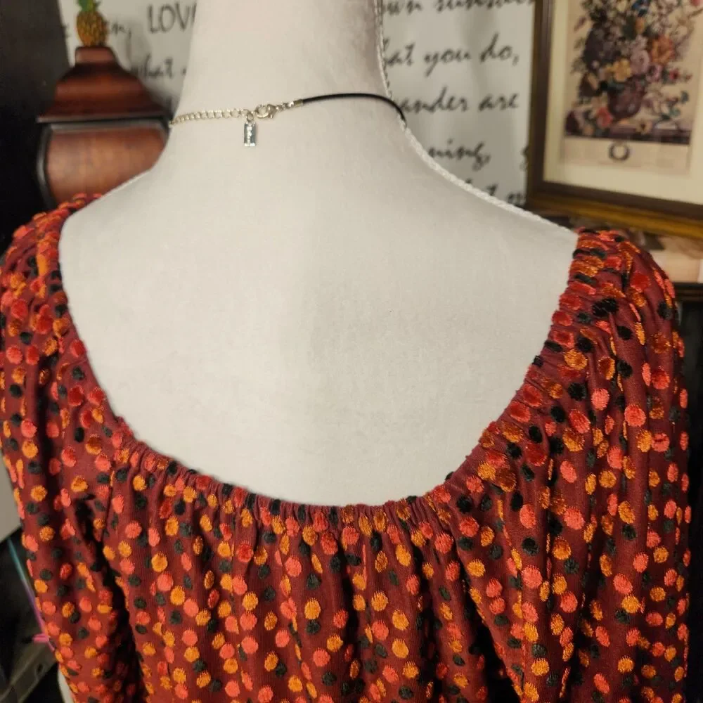 Babydoll Velvet Top Last Letter Burnout Blouson Sleeves Sz 14 Lane Bryant - Picture 14 of 16